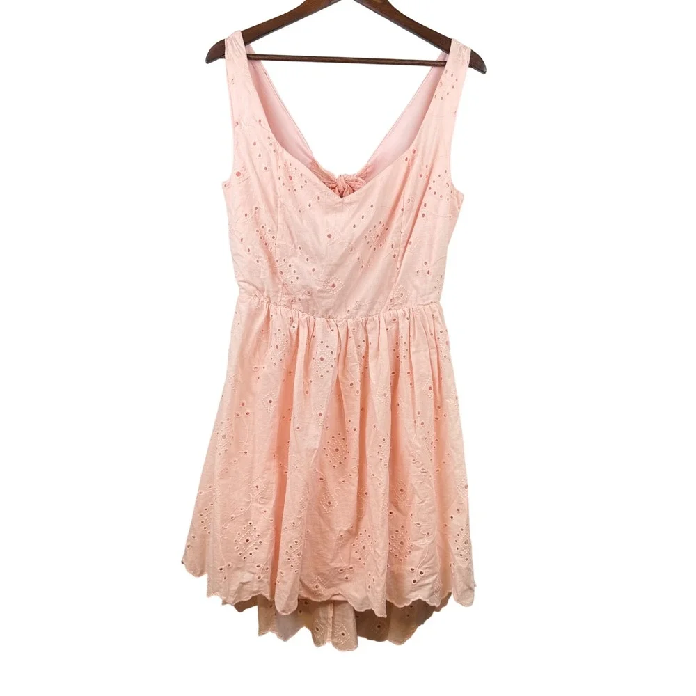 Audrey Parks Francescas Pink Eyelet Dress XL Open Back Cottagecore Garden‎ Party